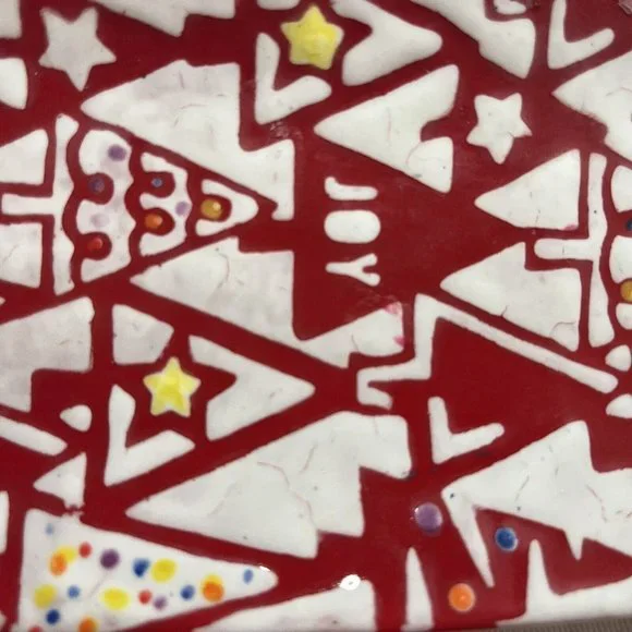 Candy Dish Made in Italy Rectangle Christmas Tree Pattern Red Bright Stars READ - Picture 7 of 10